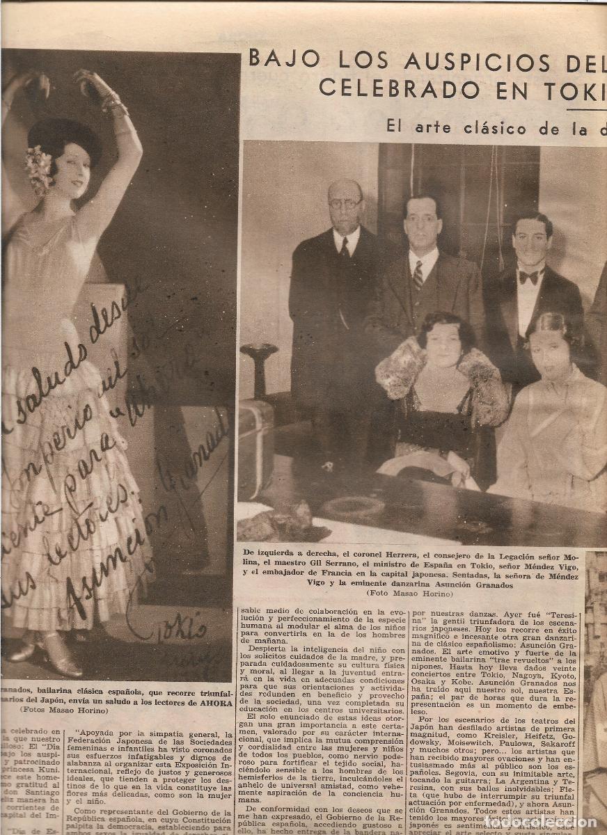 Collezionismo: A&Ntilde;O 1933 RECORTE PRENSA JAPON DIA DE ESPA&Ntilde;A EN TOKIO BAILARINA ASUNCION GRANADOS AUTOGRAFO