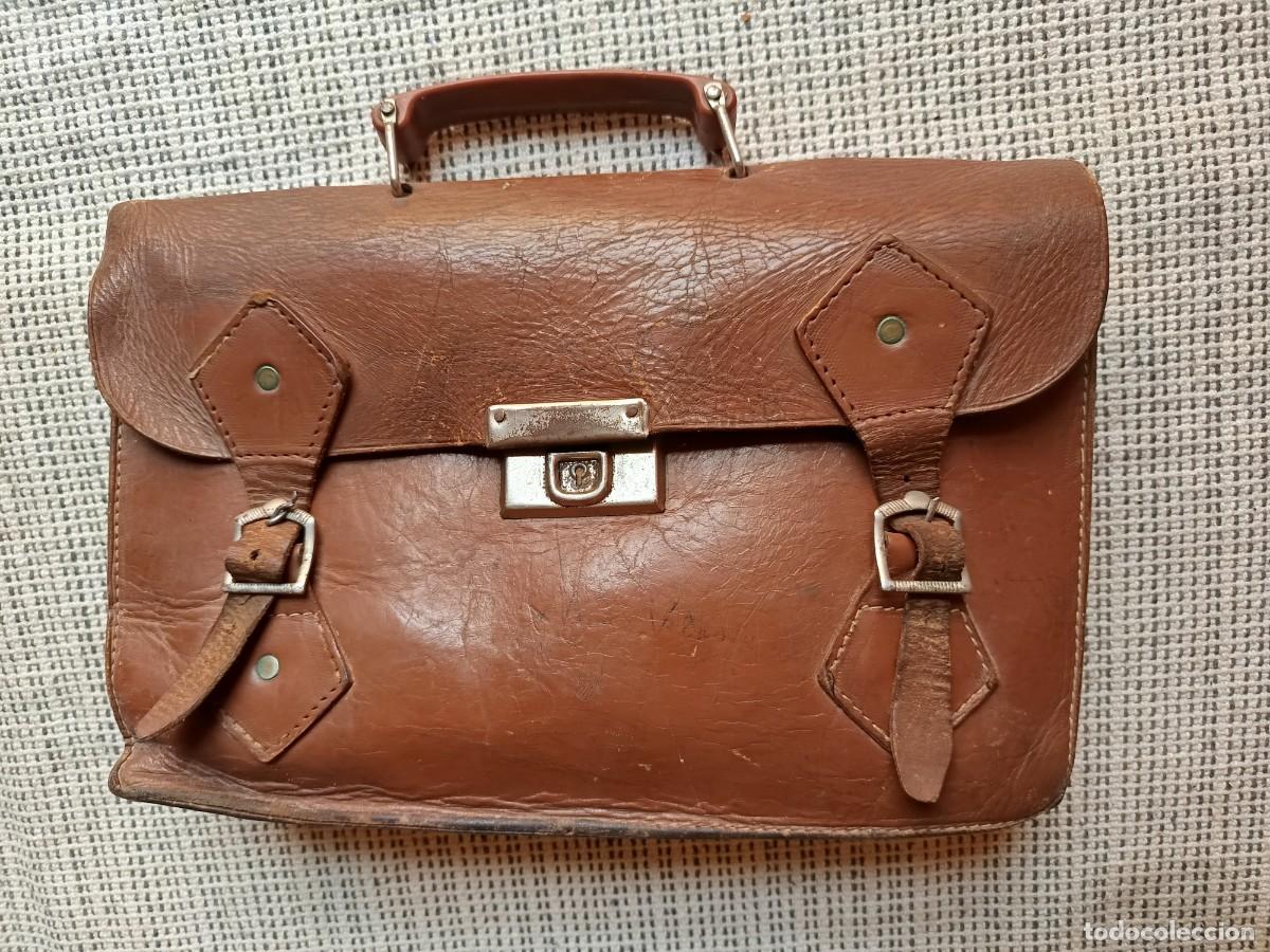 Coleccionismo: Cartera escolar de piel antigua
