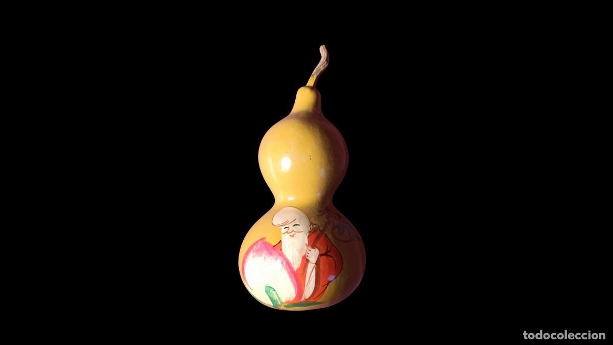 Coleccionismo: CALABAZA HU LU CHINA PINTADA A MANO &middot; SHOULAO DIOS DE LA LONGEVIDAD &middot; LACA AMARILLA A&Ntilde;OS 60/80