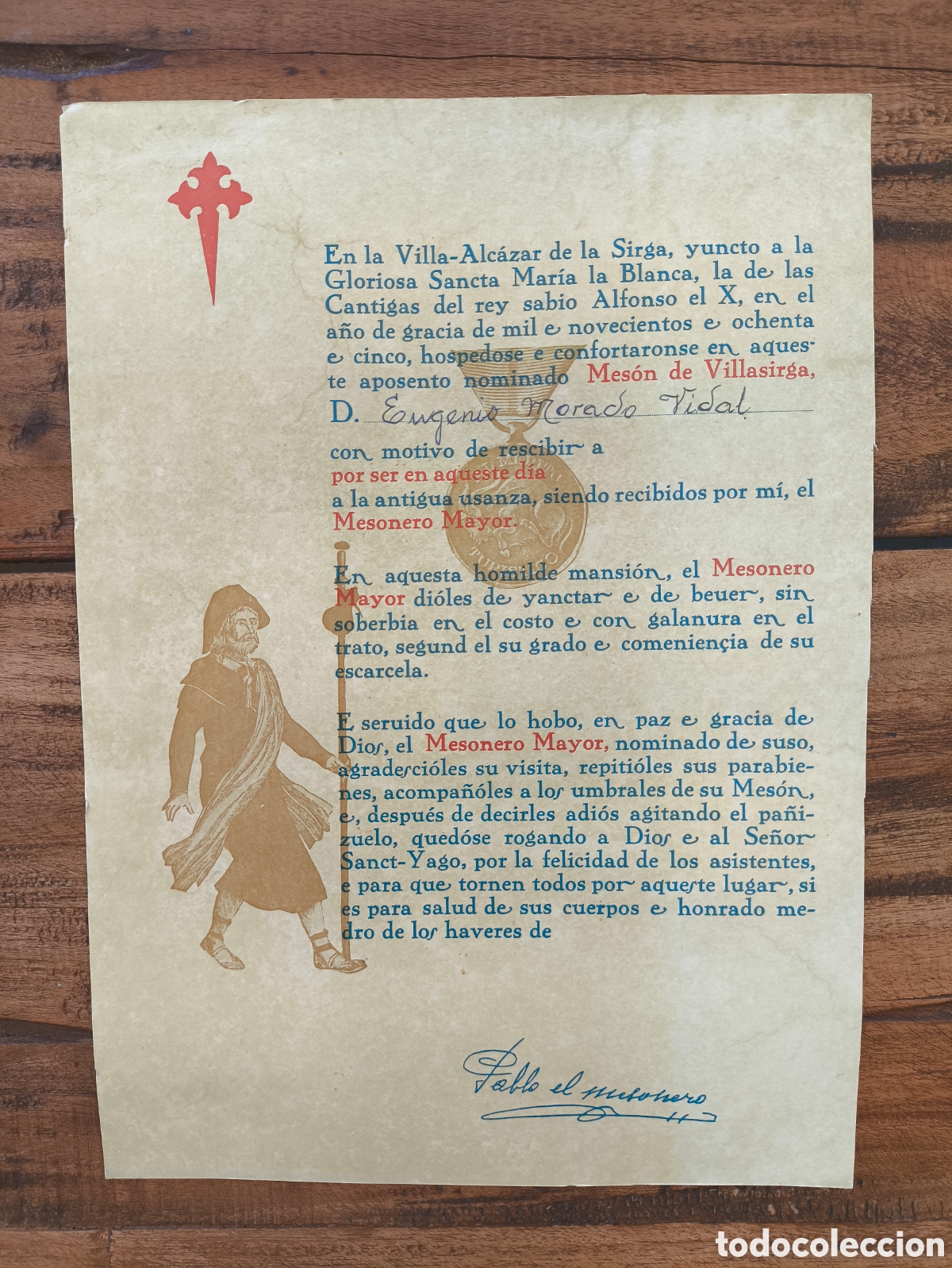 Coleccionismo: Recuerdo Mes&oacute;n Villasirga rustico medieval Camino de Santiago Villalc&aacute;zar de Sirga Palencia 1985