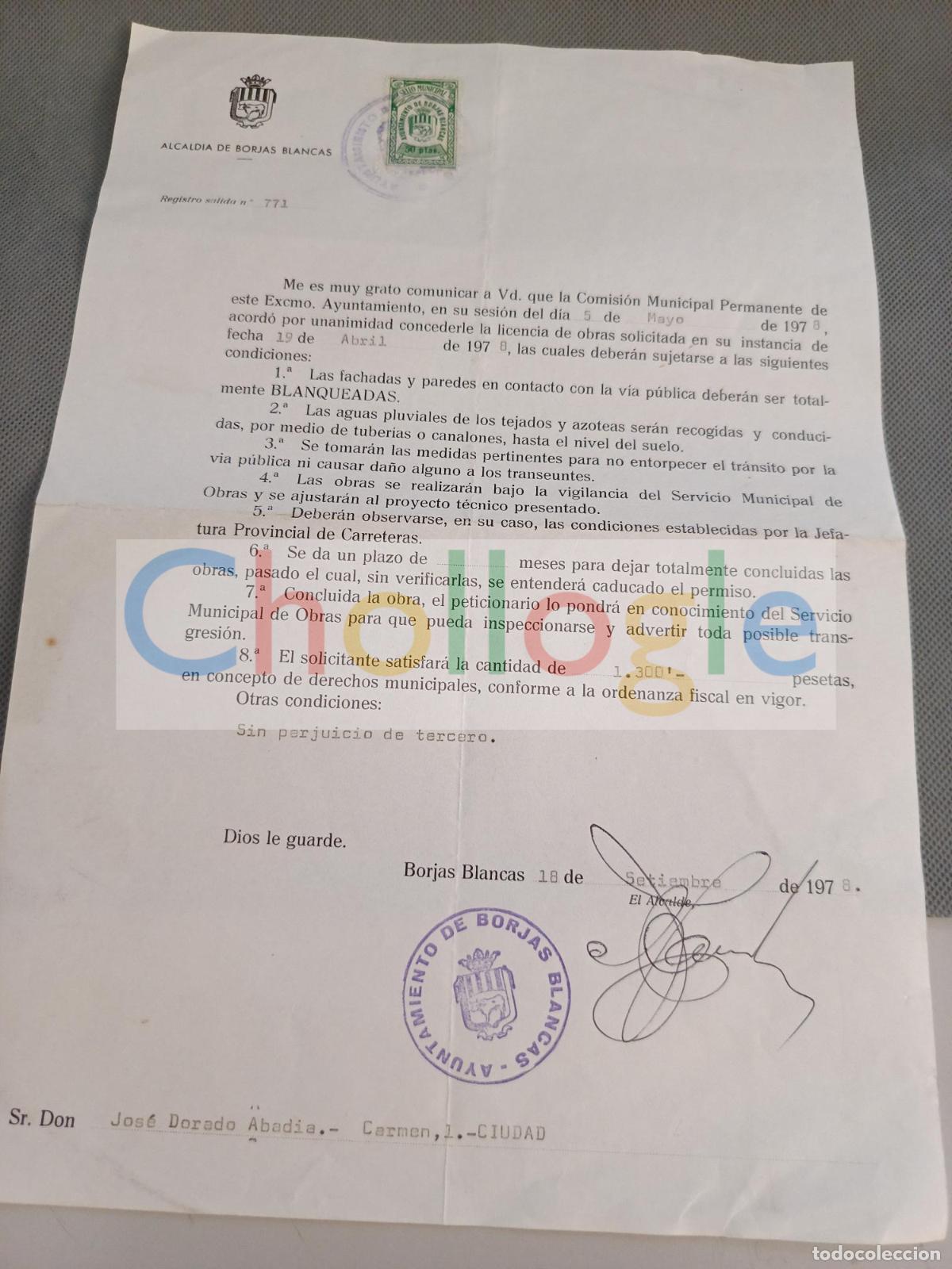 Coleccionismo: Carta Alcaldia Borjas Blancas 1978 (ahora Borges Blanques)