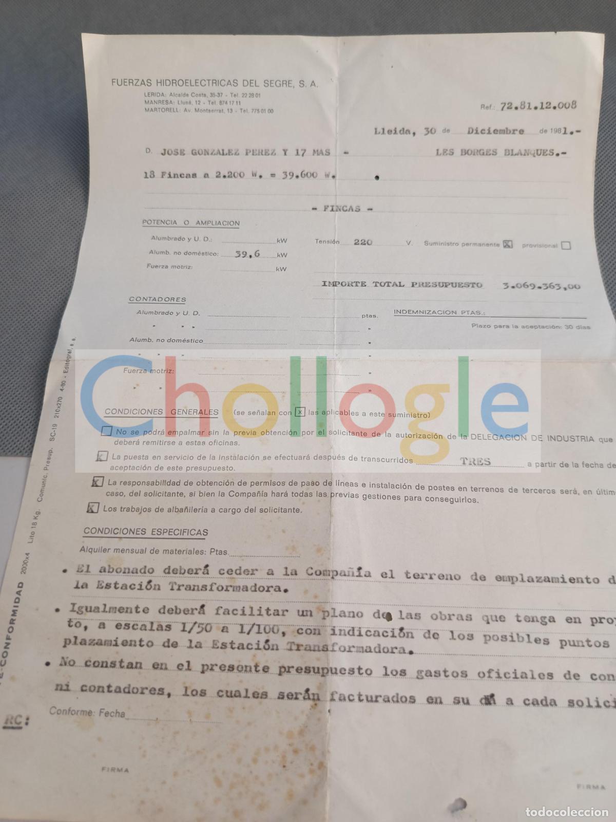 Coleccionismo: Carta Fuerzas Hidroelectricas del Segre