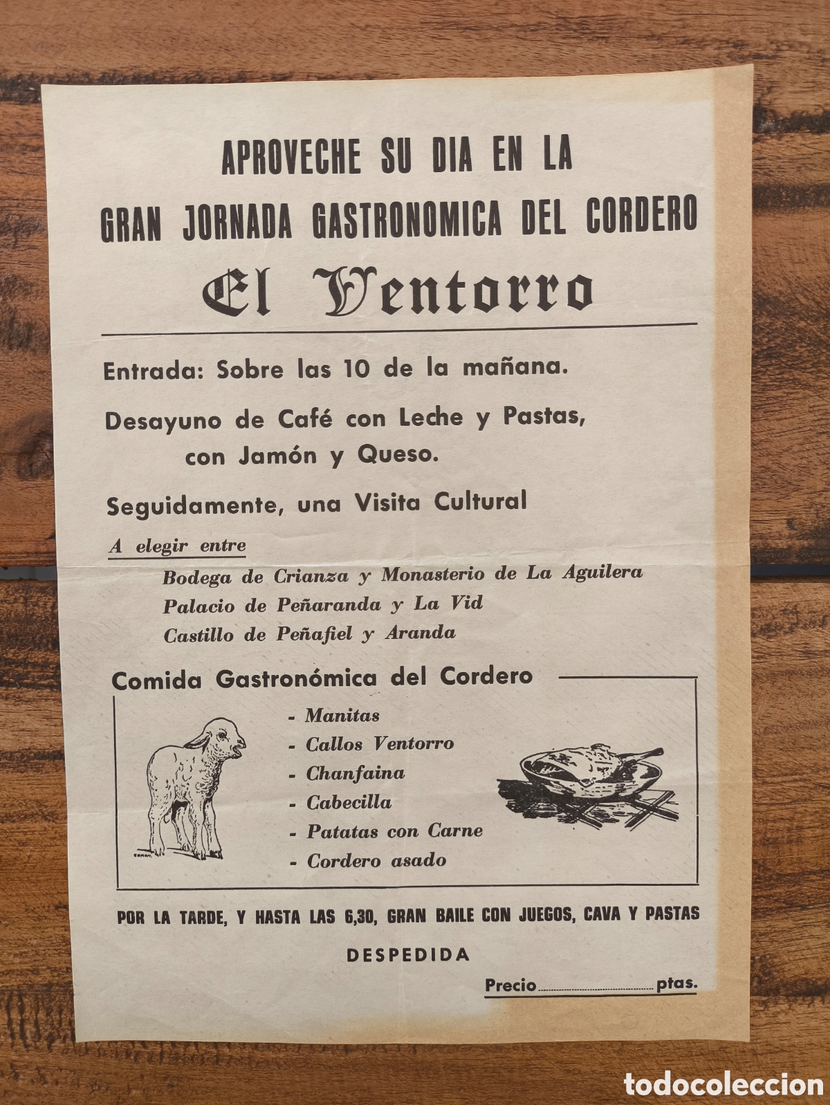 Coleccionismo: Recuerdo Mes&oacute;n Restaurante El Ventorro Gran Jornada Gastron&oacute;mica del Cordero Aranda de Duero Burgos