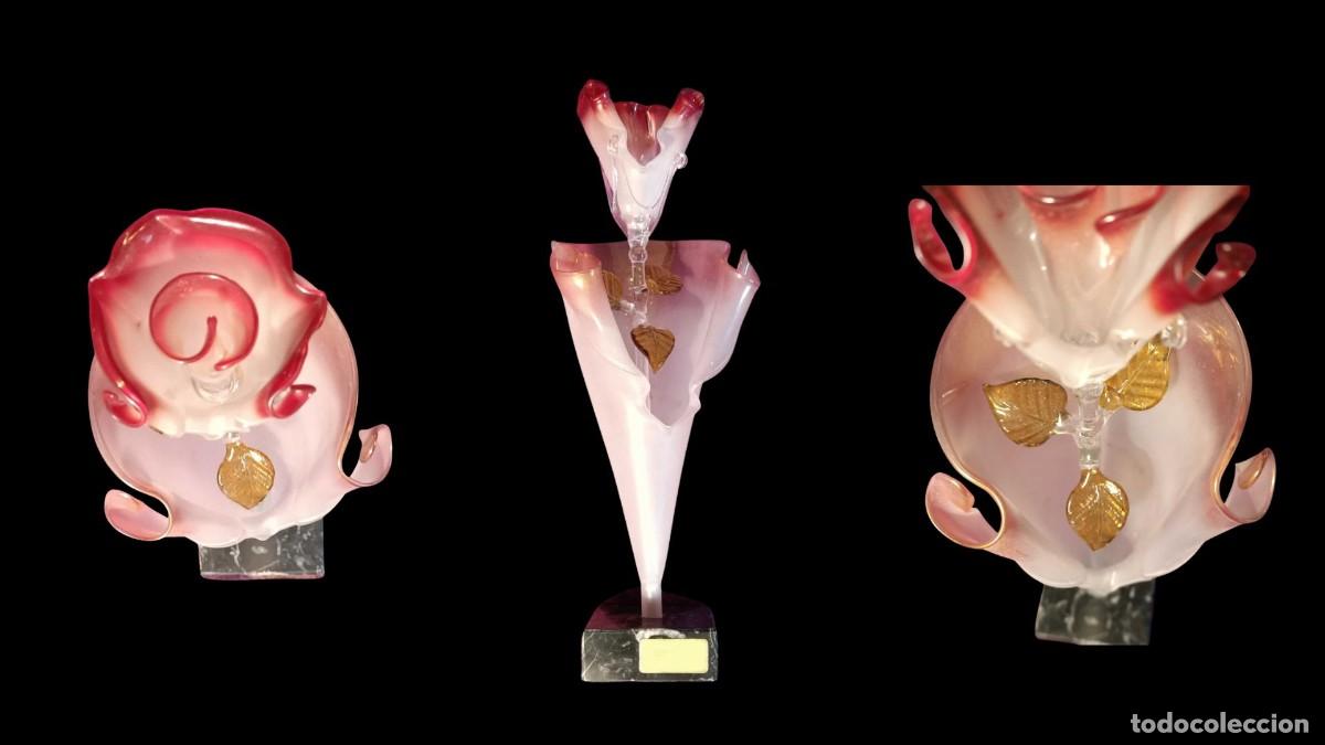 Coleccionismo: ESCULTURA TULIPA CRISTAL MURANO &middot; VIDRIO SOPLADO ROSA-RUB&Iacute; &middot; PAN DE ORO 24K &middot; ITALIA A&Ntilde;OS 70/80