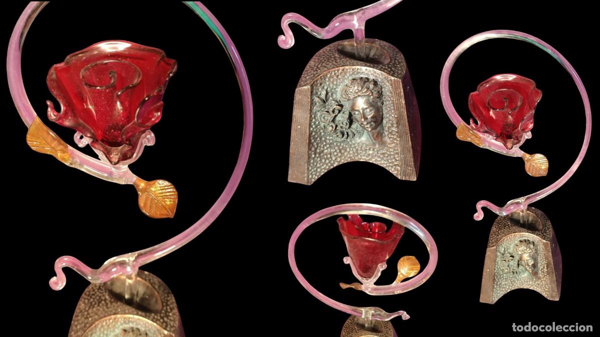 Coleccionismo: ROSA CRISTAL MURANO &middot; TALLO ESPIRAL CIRCULAR &middot; RUB&Iacute; + ROSA IRIDISCENTE &middot; ITALIA A&Ntilde;OS 70/80