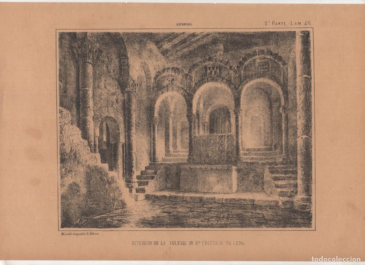 Coleccionismo: ASTURIAS.- INTERIOR DE LA IGLESIA DE SANTA CRISTINA DE LENA, LITOGRAF&Iacute;A M.SOL&Aacute;. SAGALES.EDITOR 21X30