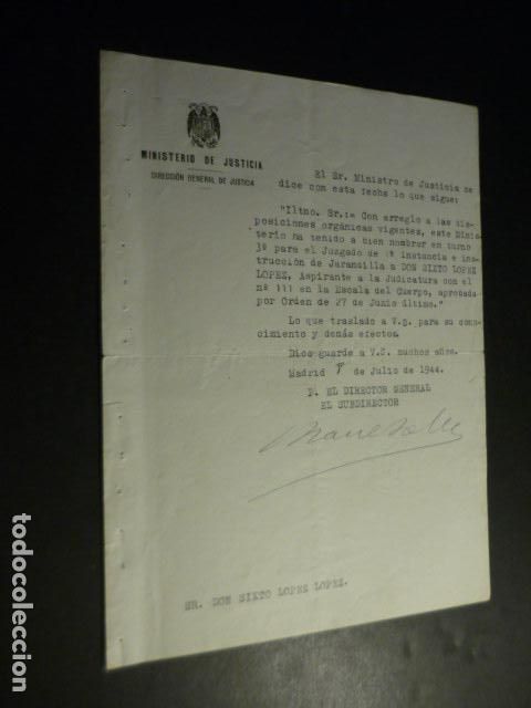 Coleccionismo: MADRID 1944 NOTIFICCACION NOMBRAMIENTO TURNO 3&ordm; JUZGADO NATURAL DE VALVERDE DEL FRESNO CACERES