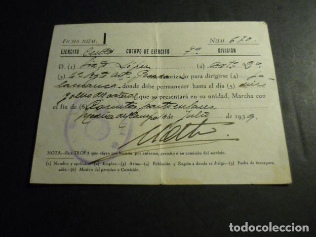 Coleccionismo: MEDINA DEL CAMPO VALLADOLID 1939 SALVOCONDUCTO AUTORIZACION NATURAL DE VALVERDE DEL FRESNO CACERES