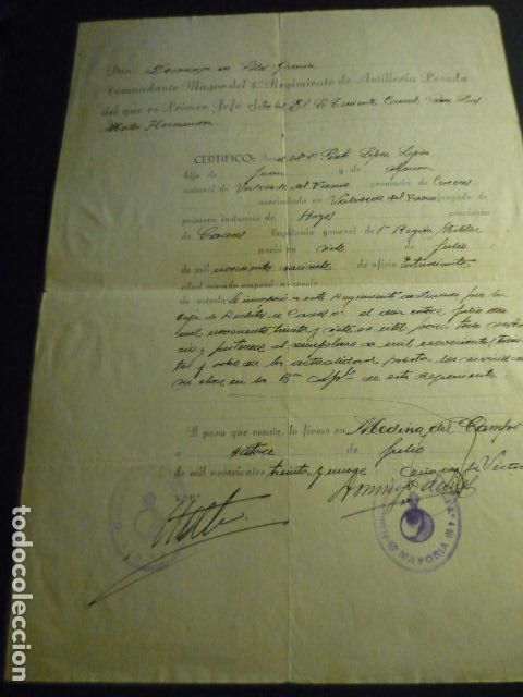 Coleccionismo: MEDINA DEL CAMPO VALLADOLID 1939 CERTIFICADO SERVICIO MILITAR NATURAL DE VALVERDE DEL FRESNO CACERES