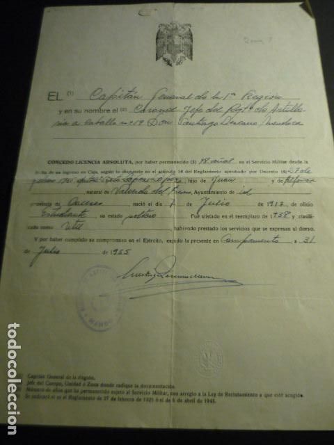 Coleccionismo: MEDINA DEL CAMPO VALLADOLID 1939 CERTIFICADO HOJA SERVICIOS NATURAL DE VALVERDE DEL FRESNO CACERES
