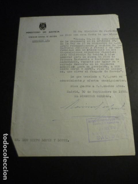 Coleccionismo: NOMBRAMIENTO JUEZ DE ALBARRACIN TERUEL 1950 A NATURAL DE VALVERDE DEL FRESNO CACERES
