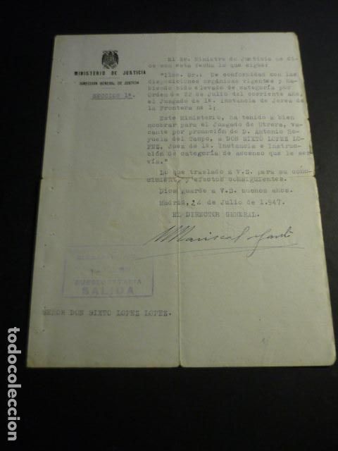 Coleccionismo: NOMBRAMIENTO JUEZ DE UTRERA SEVILLA 1947 A NATURAL DE VALVERDE DEL FRESNO CACERES