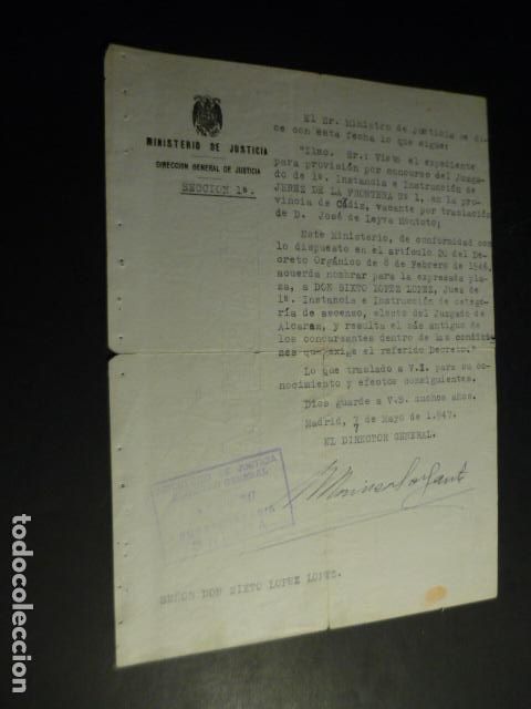 Coleccionismo: NOMBRAMIENTO JUEZ JEREZ DE LA FRONTERA CADIZ 1947 A NATURAL DE VALVERDE DEL FRESNO CACERES