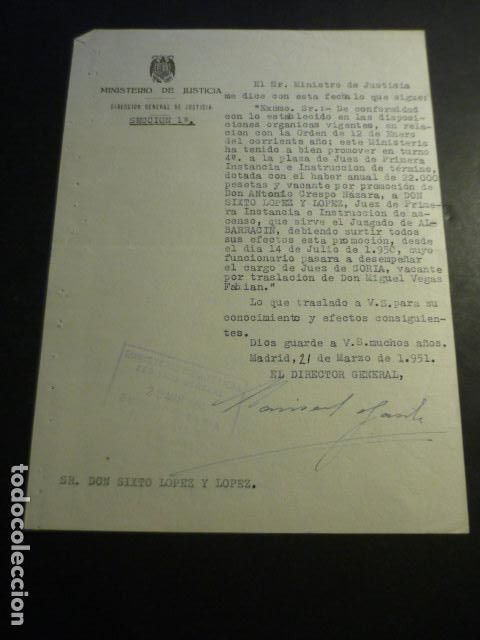 Coleccionismo: ALBARRACIN TERUEL NOMBRAMIENTO JUEZ 1951 A NATURAL DE VALVERDE DEL FRESNO 1951
