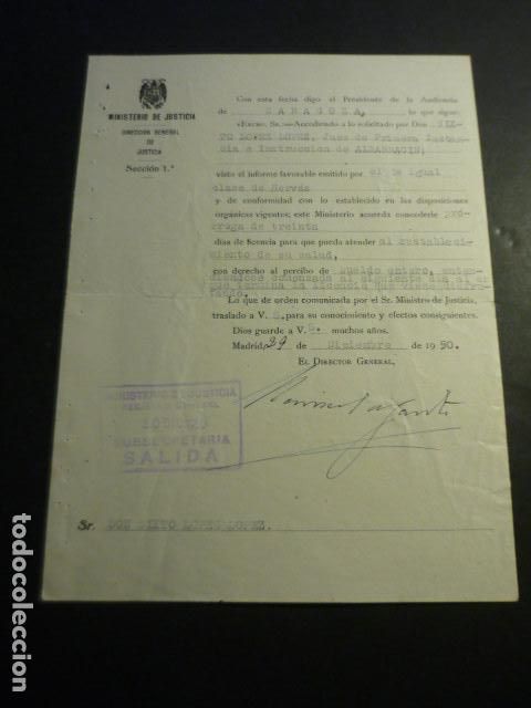 Coleccionismo: ALBARRACIN TERUEL PRORROGA BAJA JUEZ 1950 A NATURAL DE VALVERDE DEL FRESNO 1951