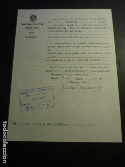 Coleccionismo: CORIA CACERES SOLICITUD LICENCIA A JUEZ NATURAL DE VALVERDE DEL FRESNO 1953
