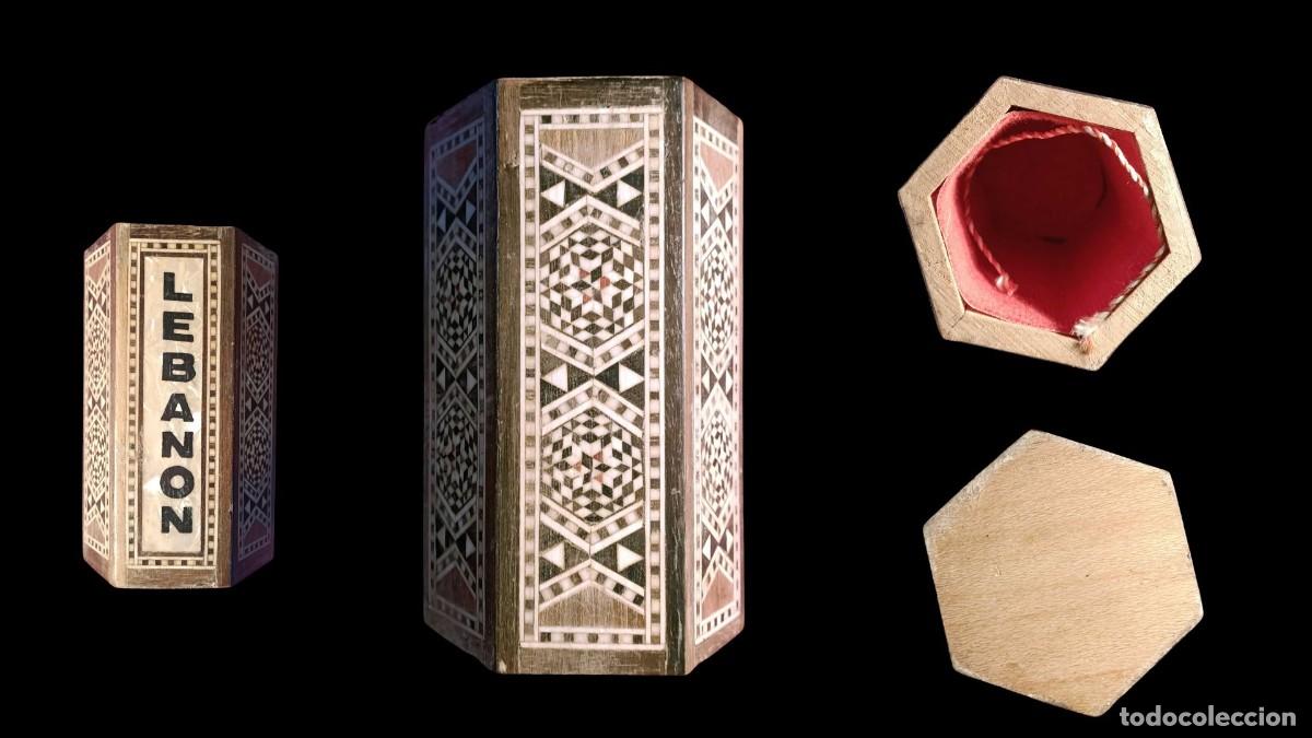 Coleccionismo: CAJA HEXAGONAL LEBANON &middot; MARQUETER&Iacute;A N&Aacute;CAR Y HUESO &middot; TARACEA &Aacute;RABE KHATAM &middot; A&Ntilde;OS 50/80