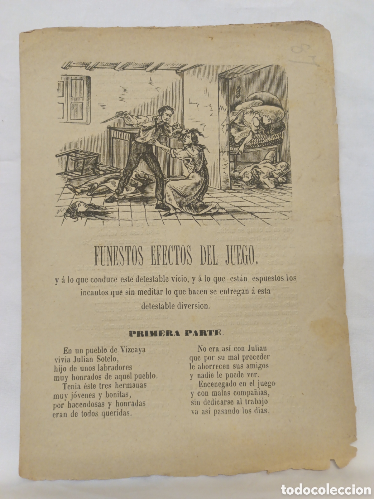 Coleccionismo: PLIEGO DE CORDEL - ROMANCE - FUNESTOS EFECTOS DEL JUEGO - MEDIADOS SIGLO XIX - 16 X 22 CM