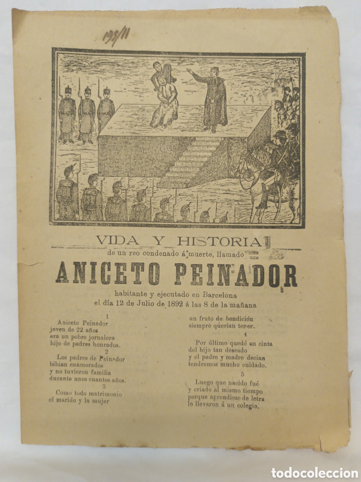 Coleccionismo: PLIEGO DE CORDEL - ROMANCE - VIDA Y HISTORIA DE UN REO - ANICETO PEINADOR - MEDIADOS SIGLO XIX-16X22