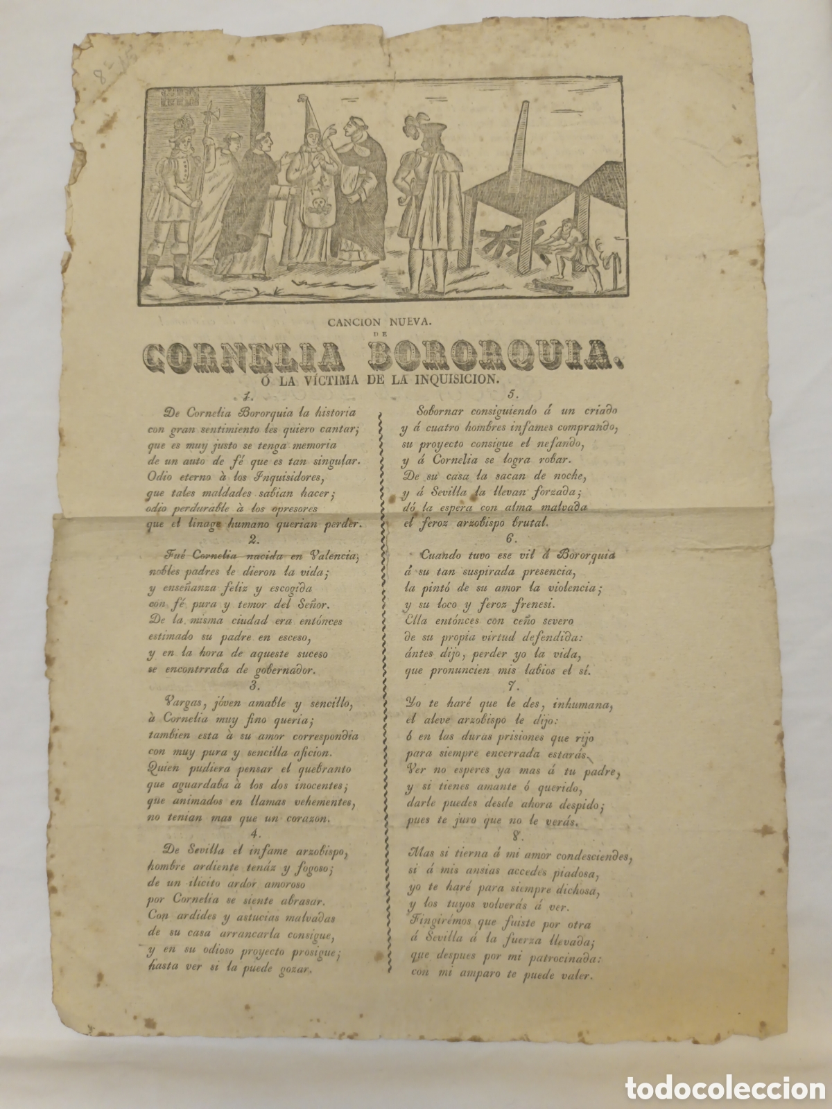 Coleccionismo: PLIEGO DE CORDEL - ROMANCE - CANCION NUEVA DE CORNELIA BORORQUIA - INQUISICION - MEDIADOS SIGLO XIX