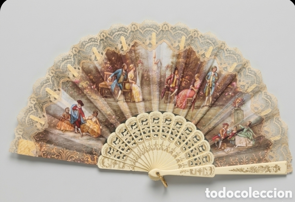 Coleccionismo: Elegante Abanico de &Eacute;poca con Escena Cortesana