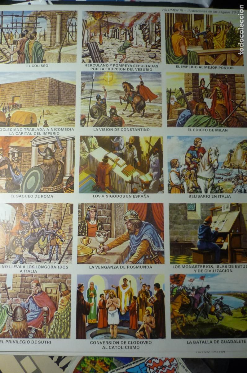 Coleccionismo: lamina grande con escens de batallas,hechos historicos etc podrian tratarse de Cromos'????'