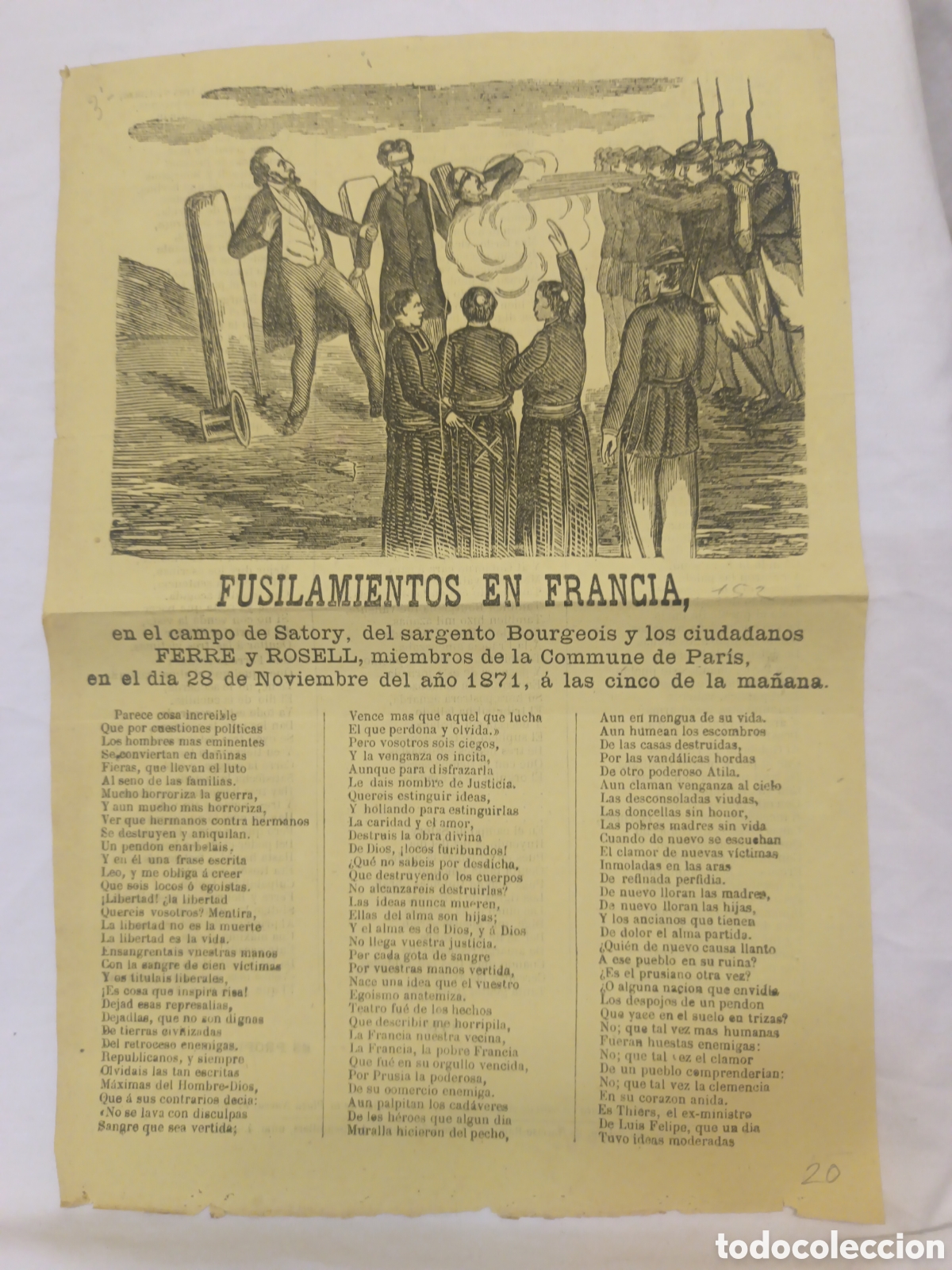 Coleccionismo: PLIEGO DE CORDEL - ROMANCE - FUSILAMIENTOS EN FRANCIA - A&Ntilde;O 1871 - 21 X 31 CM