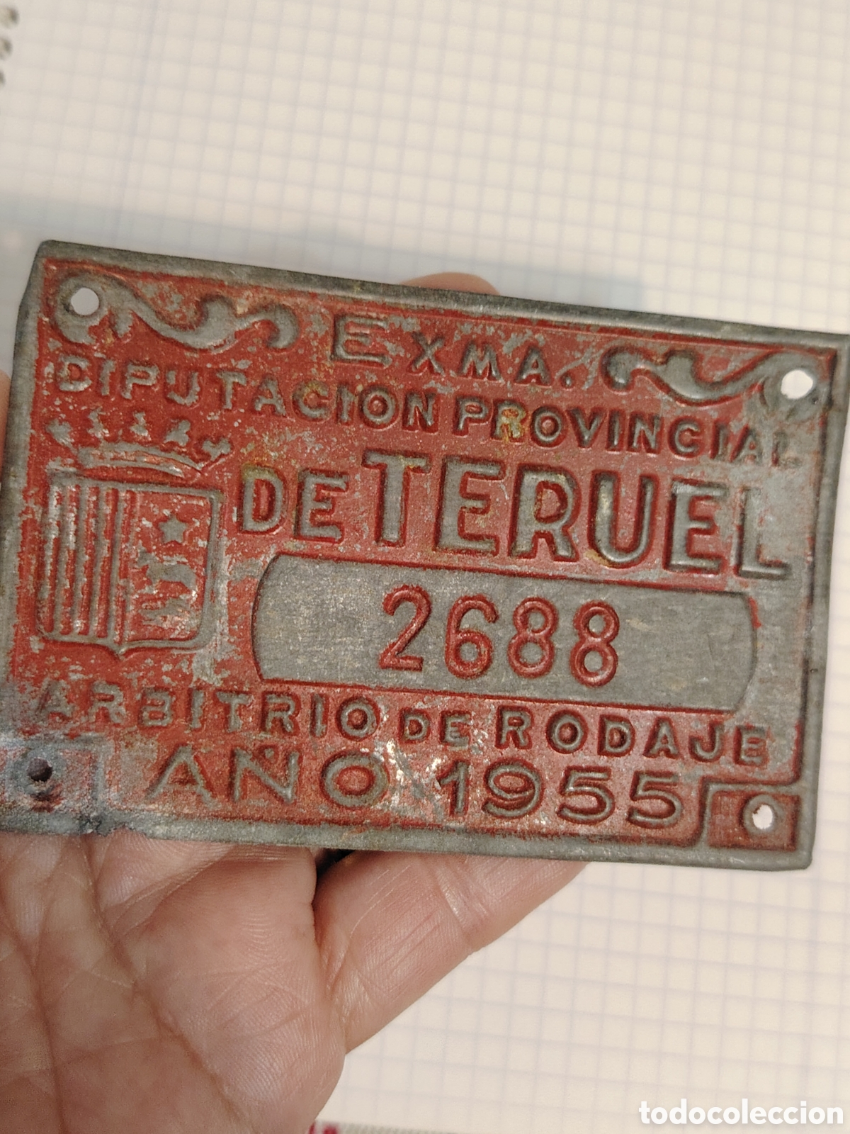 Coleccionismo: Chapa antigua matricula Teruel 1955