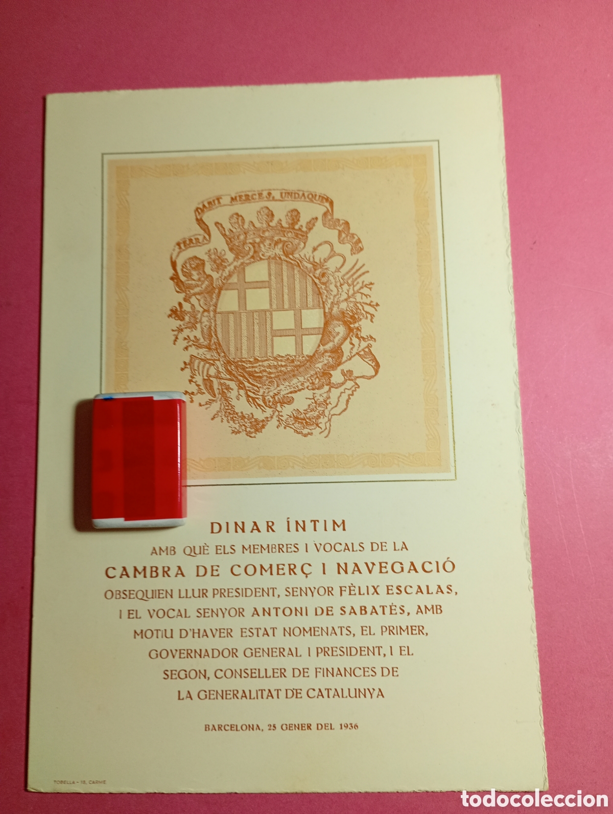 Collecting paper: BARCELONA 1936 CAMBRA DE COMER&Ccedil; I NAVEGACI&Oacute; DINAR INTIM CELEBRAN NOMBRAMENTS GENERALITAT D CATALUNYA