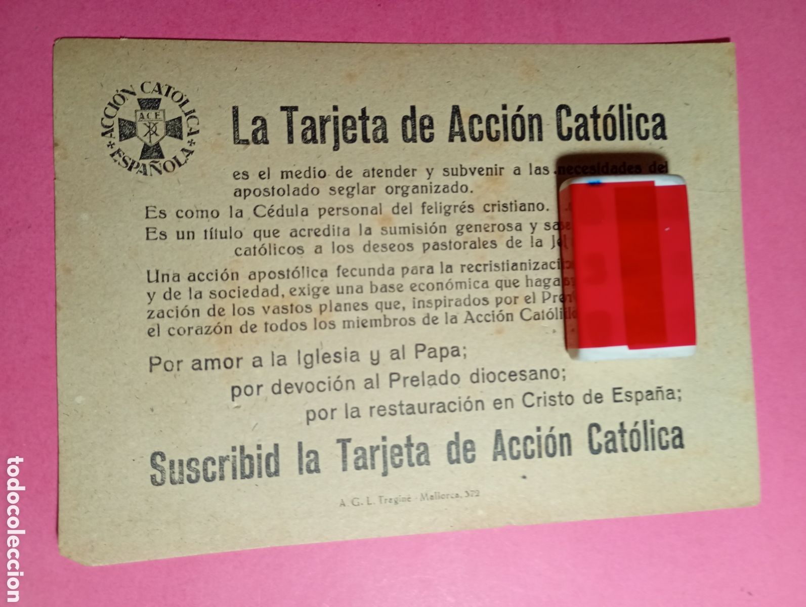 Colecionismo: LA TARJETA DE ACCI&Oacute;N CAT&Oacute;LICA POR LA RESTAURACI&Oacute;N EN CRISTO D ESPA&Ntilde;A ES C&Eacute;DULA PERSONAL DEL FELIGR&Eacute;S