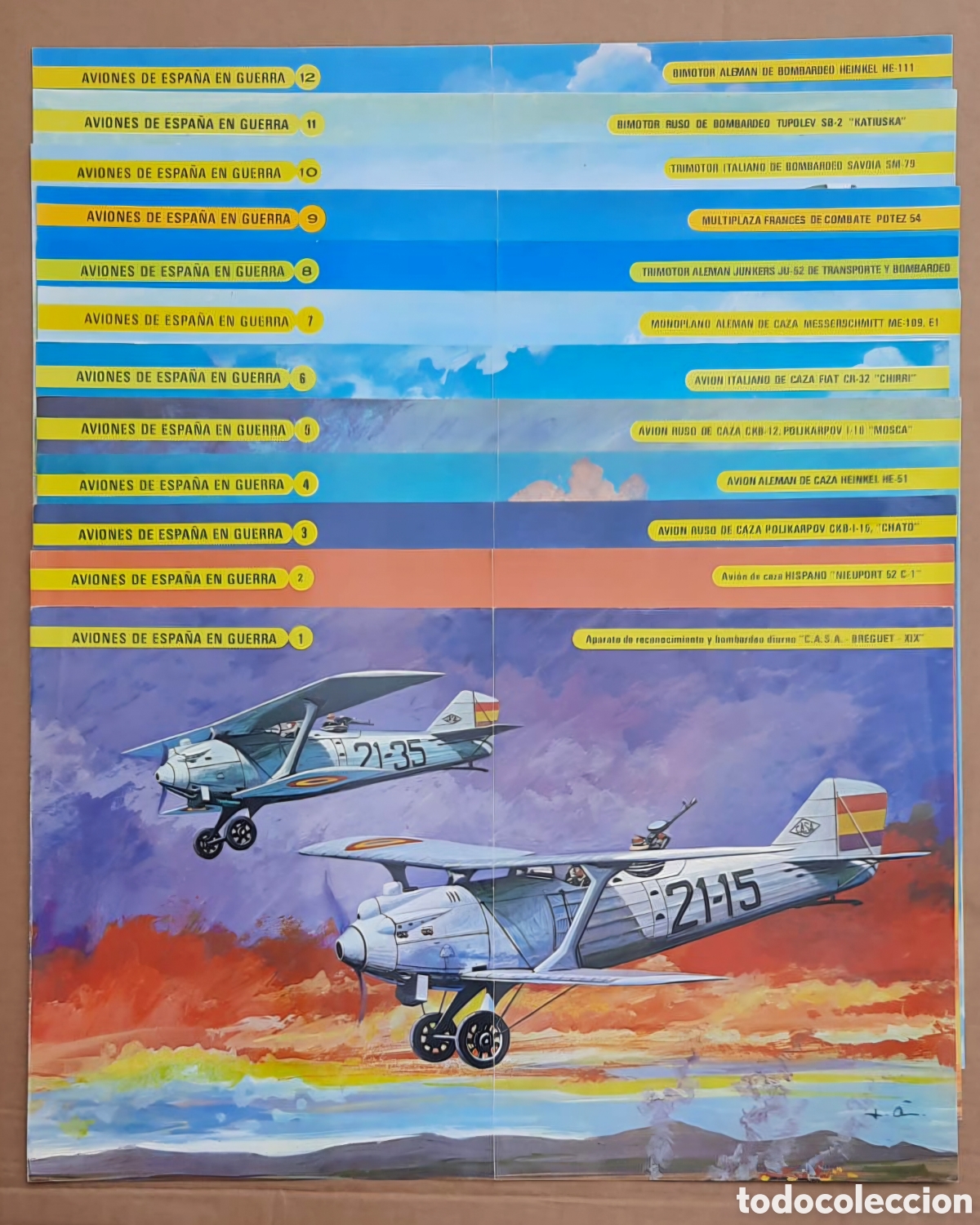 Sammelleidenschaft Papier: Colecci&oacute;n completa 12 l&aacute;minas Aviones de Espa&ntilde;a en Guerra