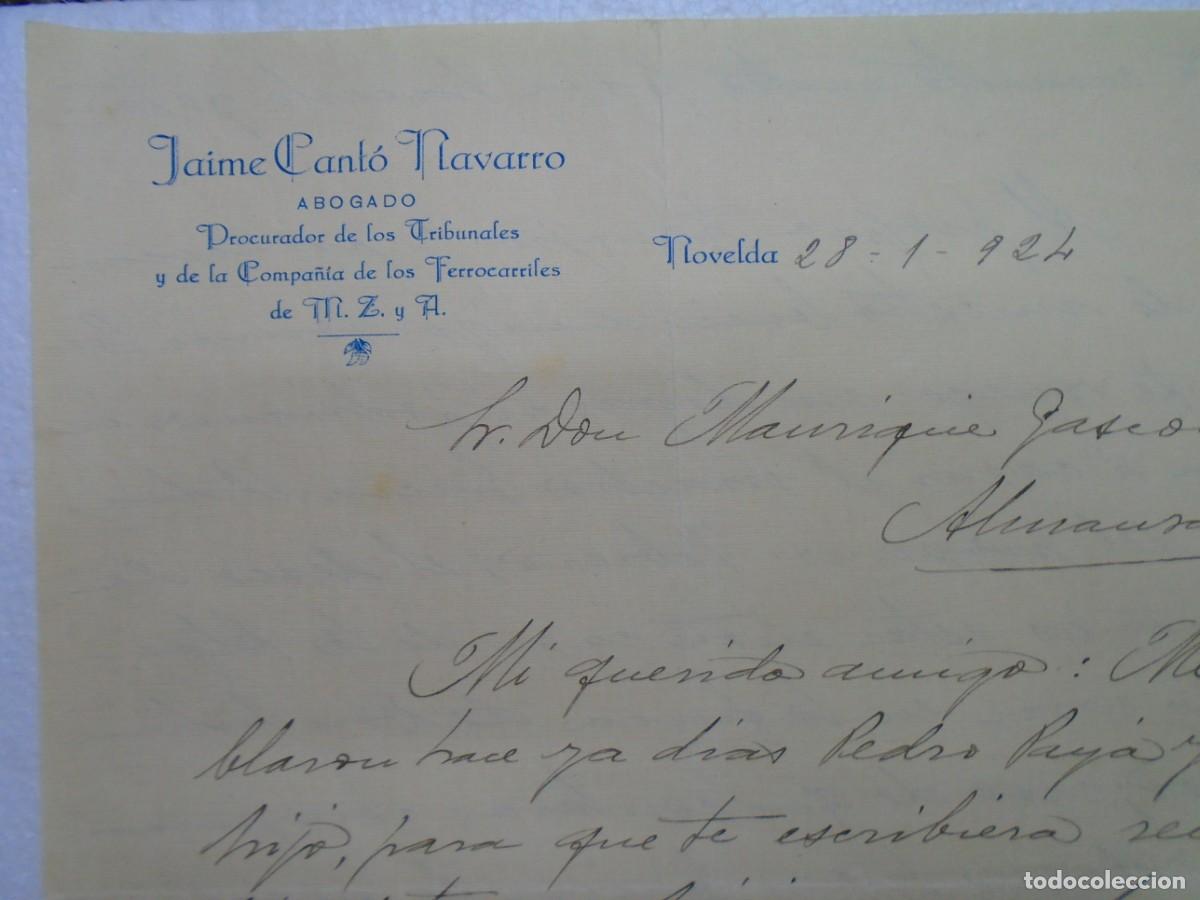 Coleccionismo: NOVELDA(ALICANTE) ABOGADO Y PROCURADOR DE LA CIA.DE FERROCARRILES DE M.Z.A.1924.