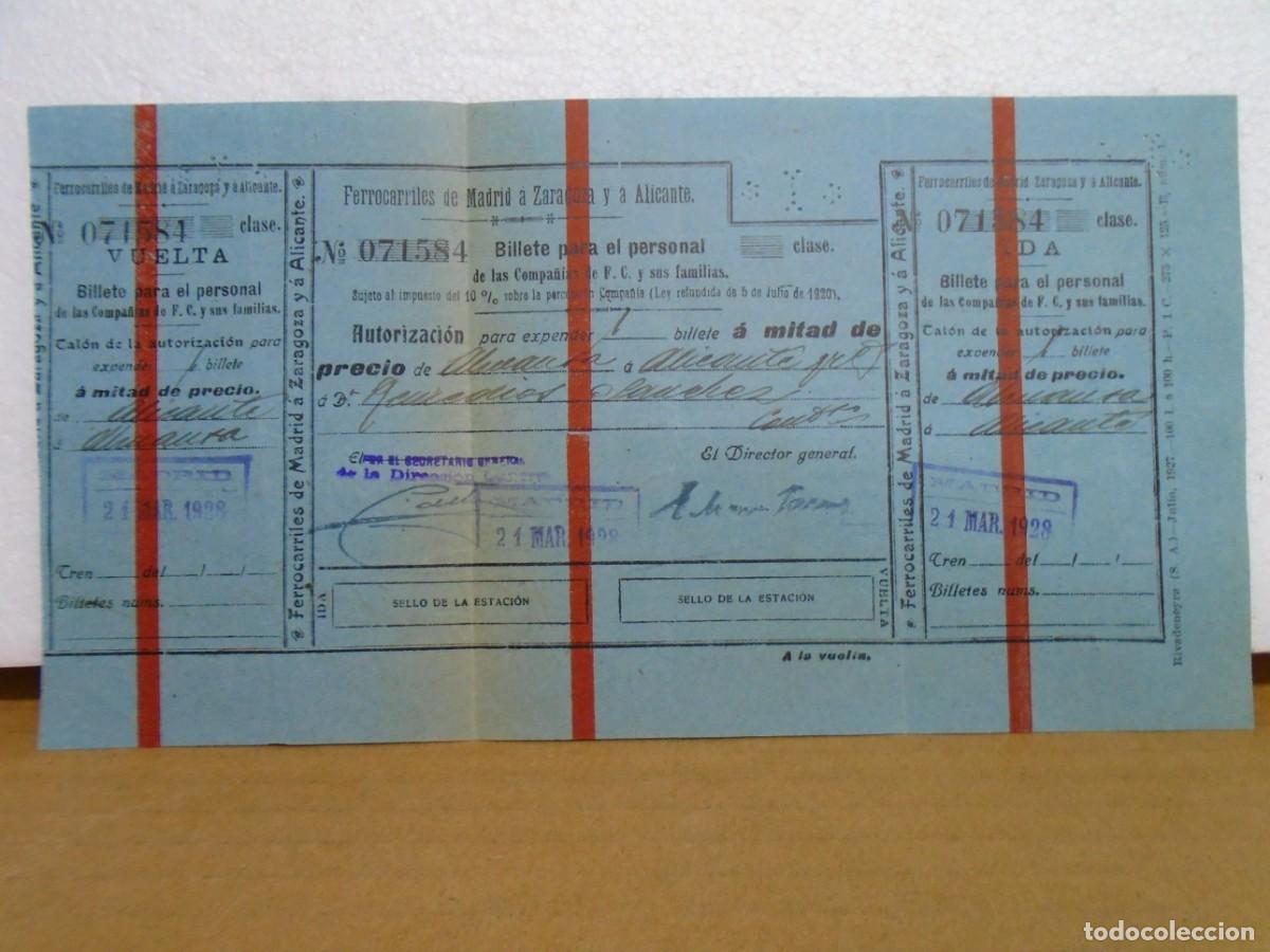 Coleccionismo: FERROCARRILES DE LA CIA.M.Z.A.BILLETE PARA EL PERSONAL DE IDA Y VUELTA ,A&Ntilde;O 1927.