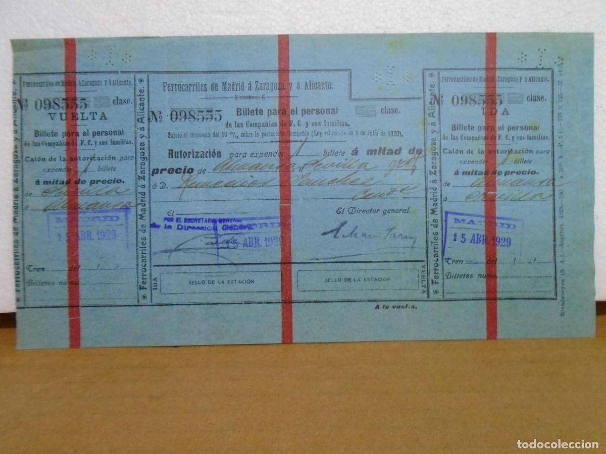 Coleccionismo: FERROCARRILES DE LA CIA.M.Z.ZBILLETE PARA EL PERSONAL DE IDA Y VUELTA ,A&Ntilde;O 1929.