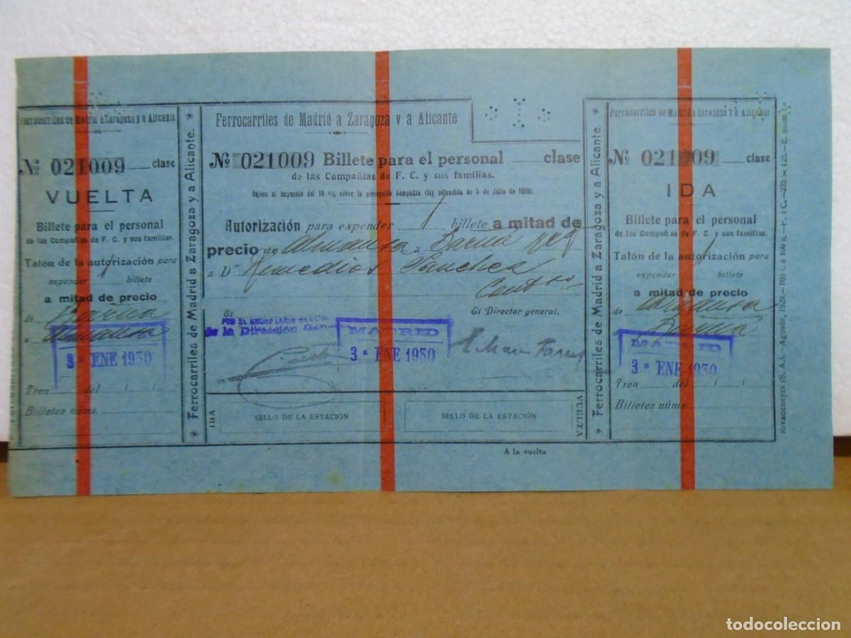 Coleccionismo: FERROCARRILES DE LA CIA.M.Z.A.BILLETE PARA EL PERSONAL DE IDA Y VUELTA ,A&Ntilde;O 1930.