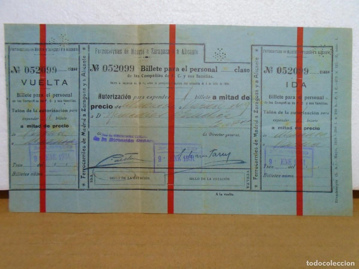 Coleccionismo: FERROCARRILES DE LA CIA.M.Z.A.BILLETE PARA EL PERSONAL DE IDA Y VUELTA ,A&Ntilde;O 1931.