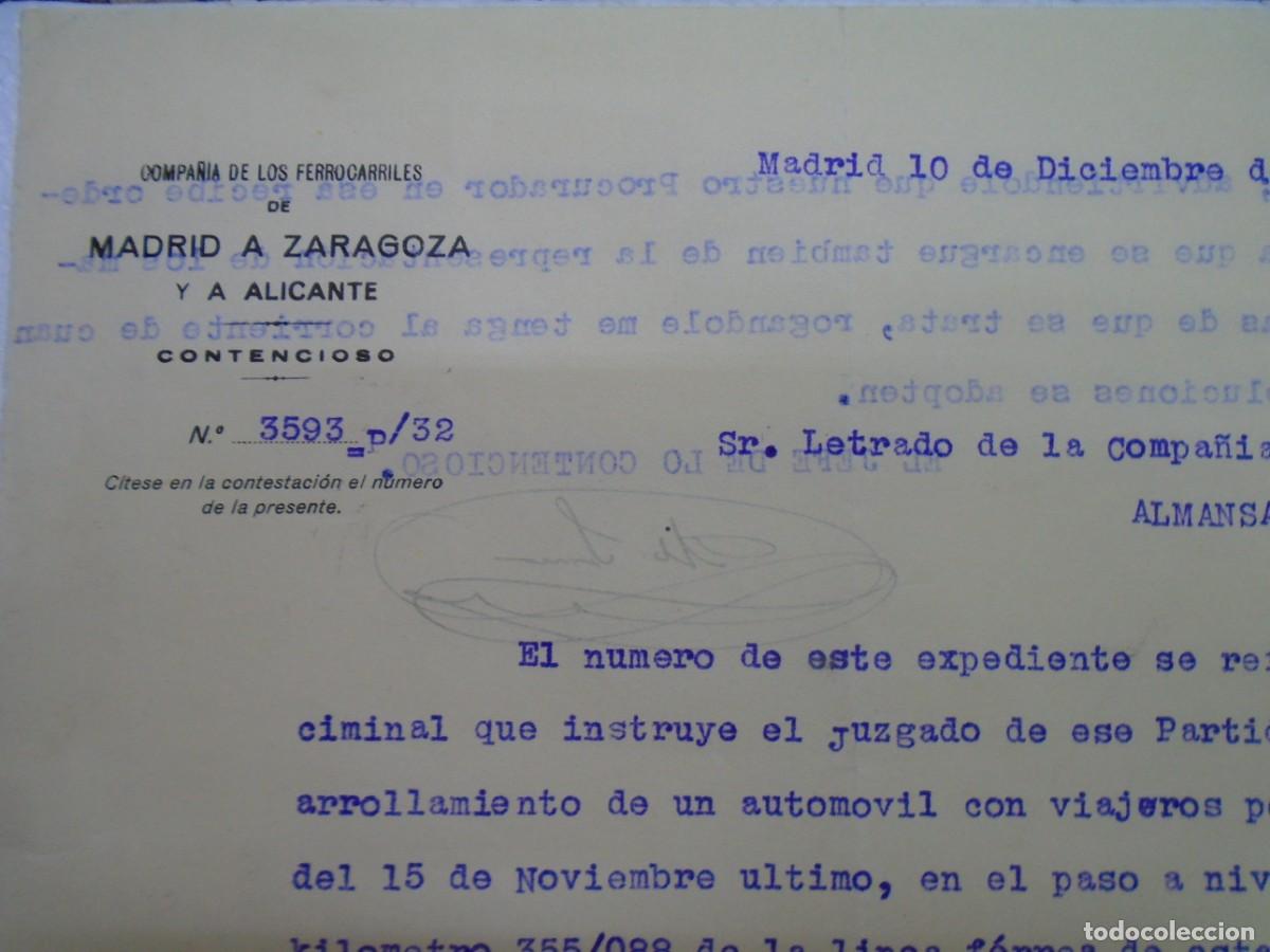 Collezionismo: FERROCARRILES DE LA CIA.M.Z.A.CONTENCIOSO.ARROLLAMIENTO DE UN AUTOMOVIL CON VIAJEROS,1932.