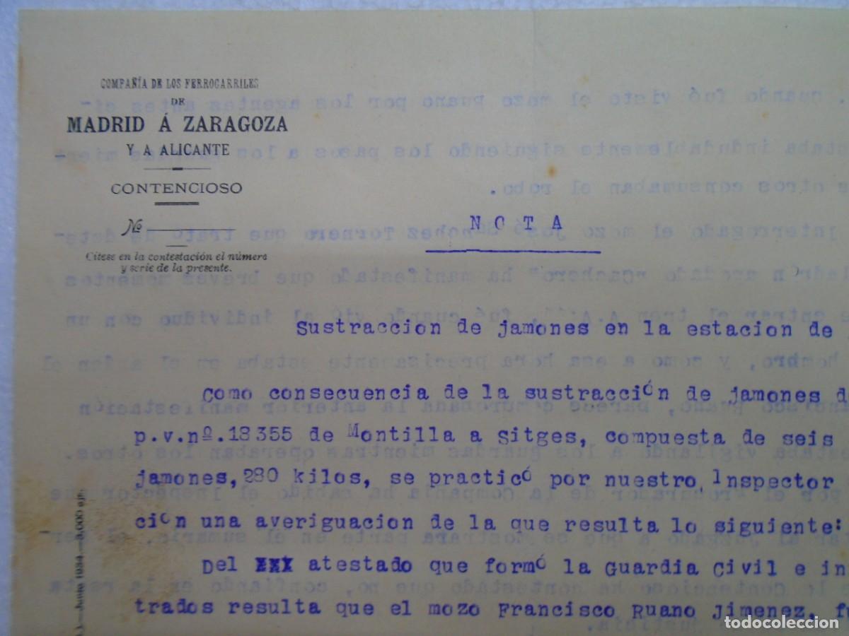 Collezionismo: FERROCARRILES DE LA CIA.M.Z.A.CONTENCIOSO.ROBO DE JAMONES EN LA ESTACION DE ALMANSA 1934.