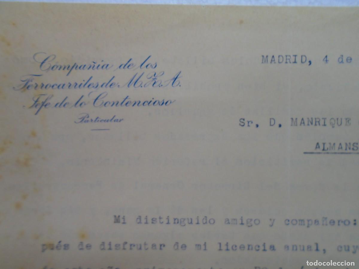 Collezionismo: FERROCARRILES DE LA CIA.M.Z.A.JEFE DE LO CONTENCIOSO.CARTA DEL 4/10/1932.