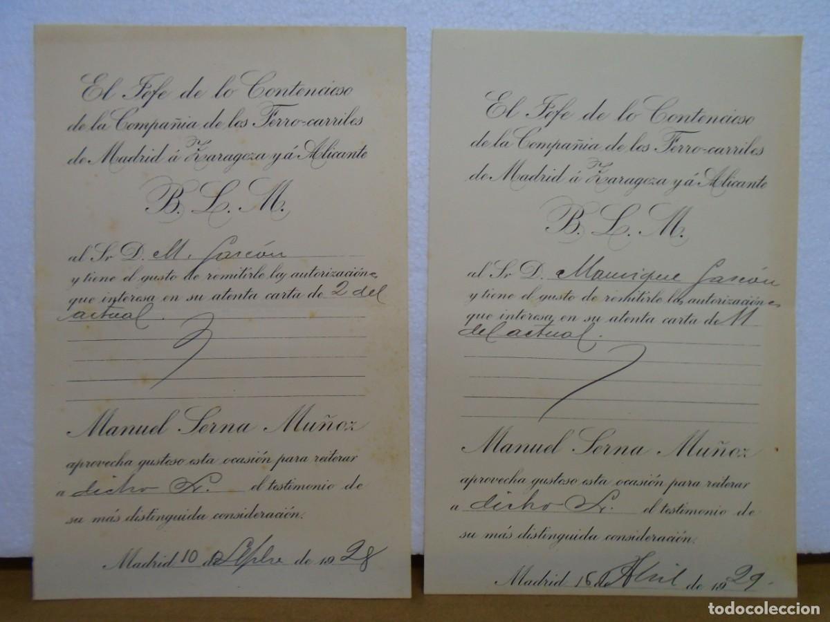 Colecionismo: NOVELDA(ALICANTE) DE LA CIA.M.Z.A.JEFE DE LO CONTENCIOSO.CARTAS DE AUTORIZACIONES 1928-29.