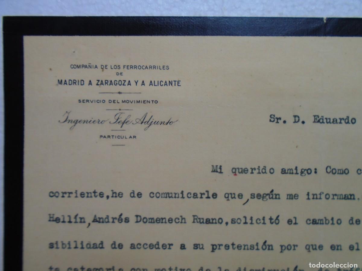 Colecionismo: NOVELDA(ALICANTE) DE LA CIA.M.Z.A.INGENIERO JEFE ADJUNTO.CARTA DEL 24/8/1931.