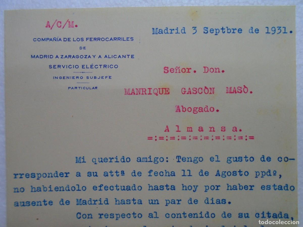 Collecting paper: FERROCARRILES DE LA CIA.M.Z.A.SERVICIO ELECTRICO/INGENIERO SUBJEFE.3/9/1931.