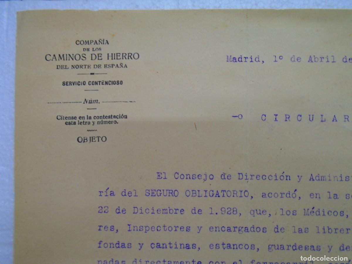 Collectionnisme: COMPA&Ntilde;IA DE LOS CAMINOS DE HIERRO DEL NORTE DE ESPA&Ntilde;A.SERVICIO CONTENCIOSO.1/4/1930.