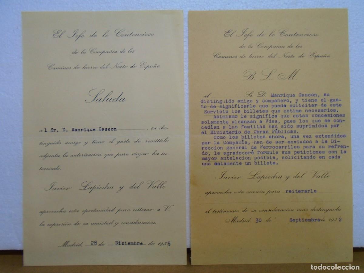 Collectionnisme: COMPA&Ntilde;IA DE LOS CAMINOS DE HIERRO DEL NORTE DE ESPA&Ntilde;A.JEFE DE LO CONTENCIOSO.CARTAS 1932-35.