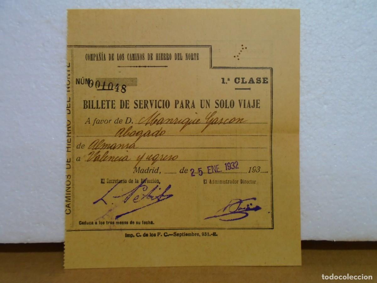 Collecting paper: COMPA&Ntilde;IA DE LOS CAMINOS DE HIERRO DEL NORTE DE ESPA&Ntilde;A.BILLETE DE UN SOLO VIAJE 1932.