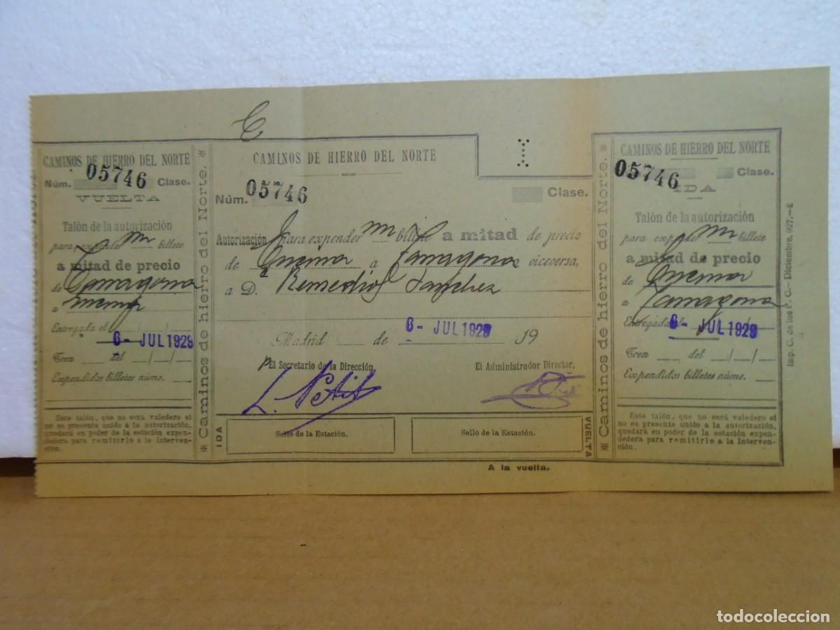 Collectionnisme: COMPA&Ntilde;IA DE LOS CAMINOS DE HIERRO DEL NORTE DE ESPA&Ntilde;A.BILLETE IDA Y VUELTA 1929.