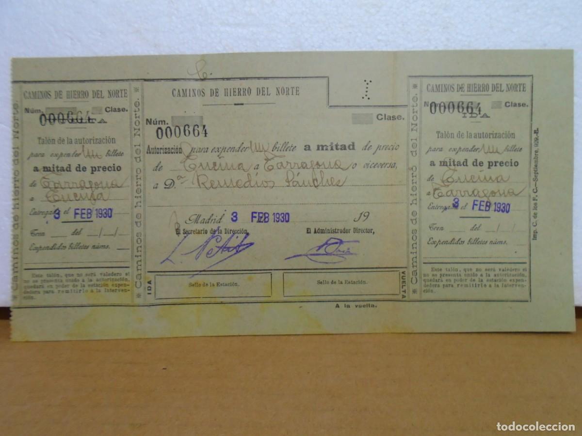 Collectionnisme: COMPA&Ntilde;IA DE LOS CAMINOS DE HIERRO DEL NORTE DE ESPA&Ntilde;A.BILLETE IDA Y VUELTA 1930.