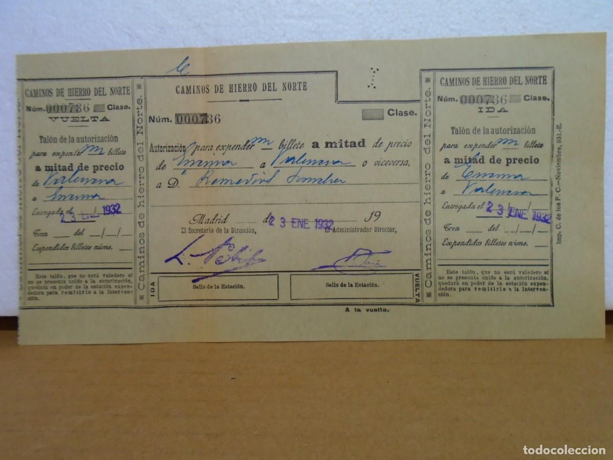 Colecionismo: COMPA&Ntilde;IA DE LOS CAMINOS DE HIERRO DEL NORTE DE ESPA&Ntilde;A.BILLETE IDA Y VUELTA 1932.