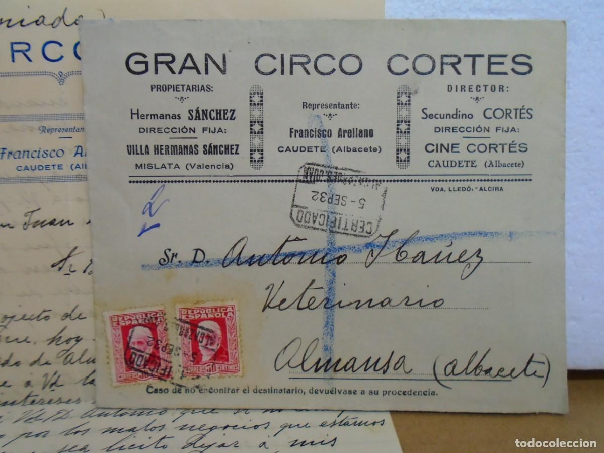 Coleccionismo: REP&Uacute;BLICA/CARTA CERTIFICADA ALCAZAR DE SAN JUAN A ALMANSA/5 SEPTIEMBRE 1932/CIRCO CORTES.