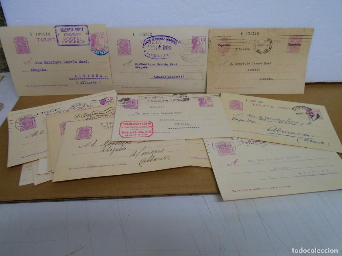 Coleccionismo: REP&Uacute;BLICA/LOTE DE 15 ENTEROS POSTALES CIRCULADOS A ALMANSA/CORRESPONDENCIA DE ABOGADO 1931-35.